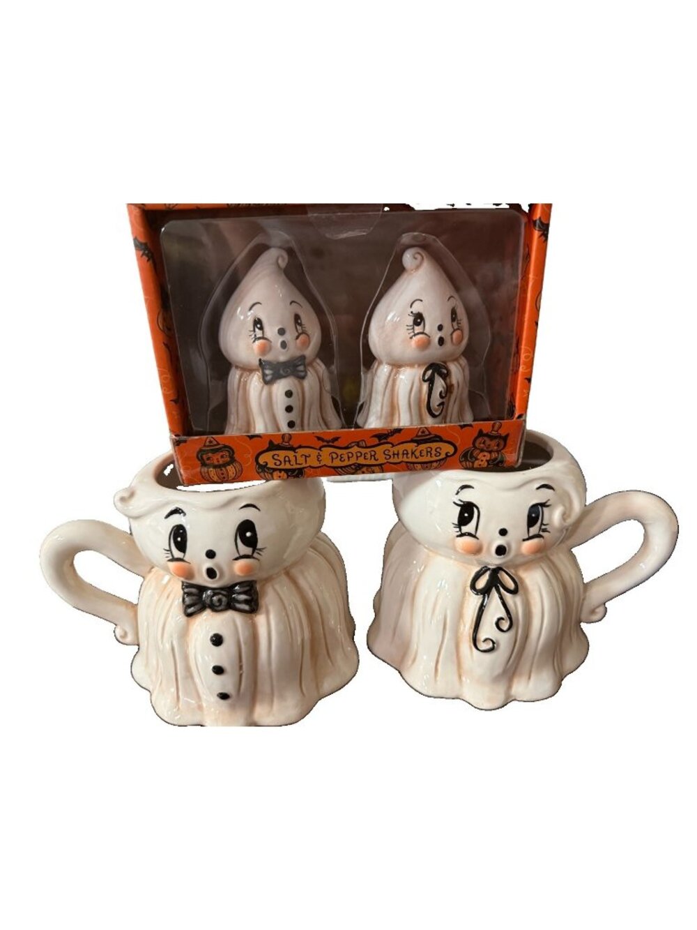 Johanna Parker Spooky Kooky Ghost Mug Set Ghost Salt and Pepper Shakers Kitsch